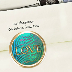 Adesivo Redondo Selo de Envelope de Pavão Art Deco Dourado Amor