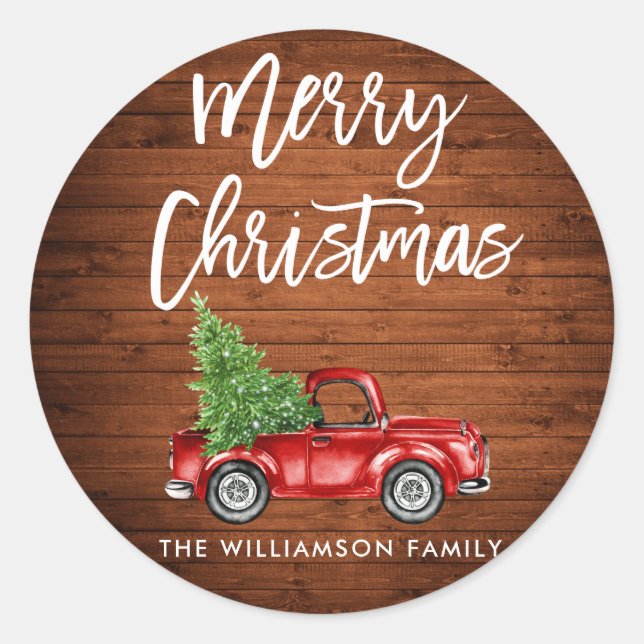 Adesivo Redondo Selo de Envelope de Pincel de Madeira para Natal (Frente)