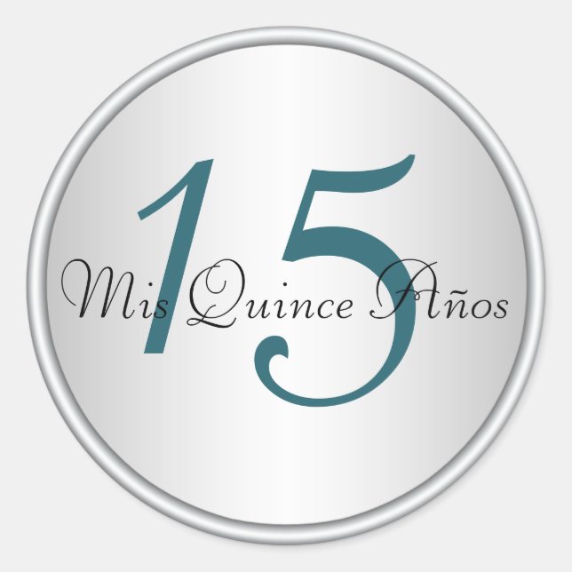 Adesivo Redondo Selo de Envelope de Quinceanera Teal, Preto e Silv (Frente)