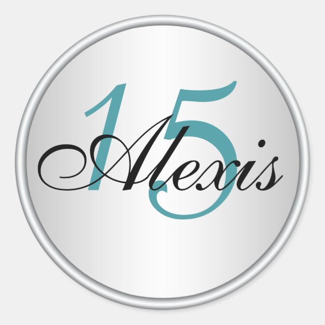 Adesivo Redondo Selo de Envelope de Quinceanera Teal, Preto e Silv (Frente)