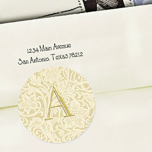 Adesivo Redondo Selo de Envelope de Renda com Monograma Dourado