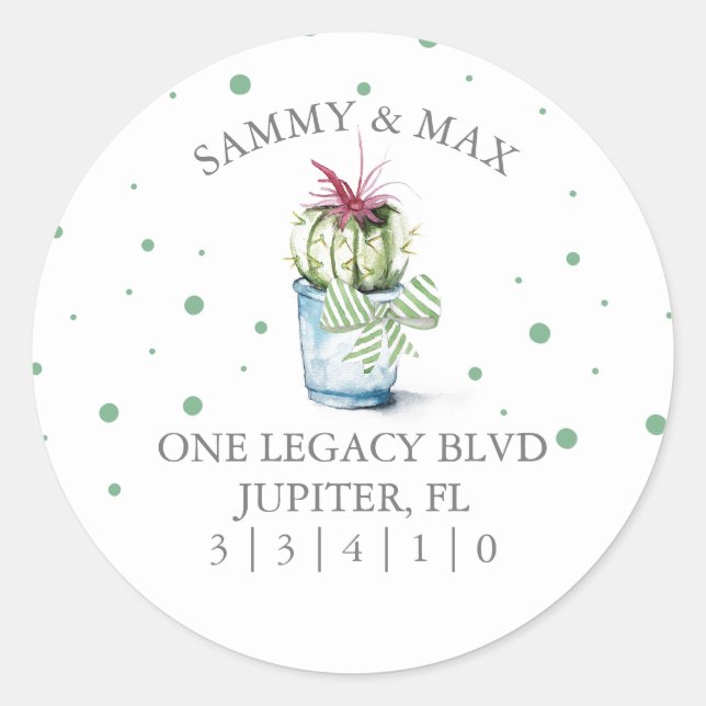 Adesivo Redondo Selo de Envelope de Retorno de Cactus Cute (Frente)