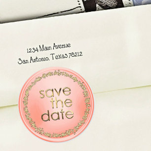 Adesivo Redondo Selo de Envelope de Save the Date Dourado