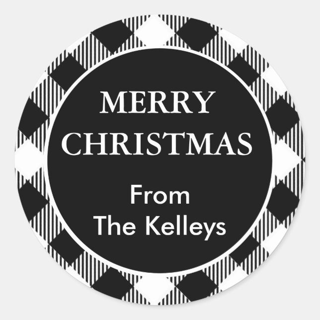 Adesivo Redondo Selo de Envelope de Xadrez Búfalo Preto e Branco (Frente)