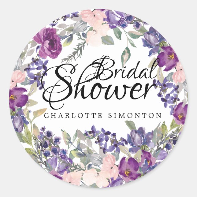 Adesivo Redondo Selo de Envelope do Chá de panela Floral Plum Blus (Frente)