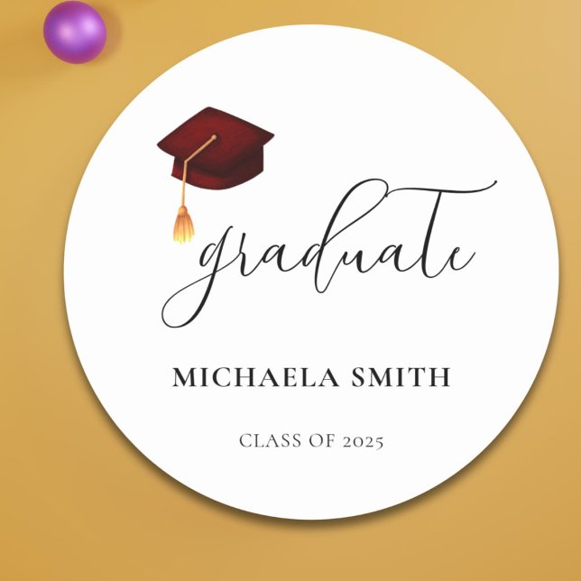 Adesivo Redondo Selo de Envelope do Formando Maroon Elegante (Criador carregado)