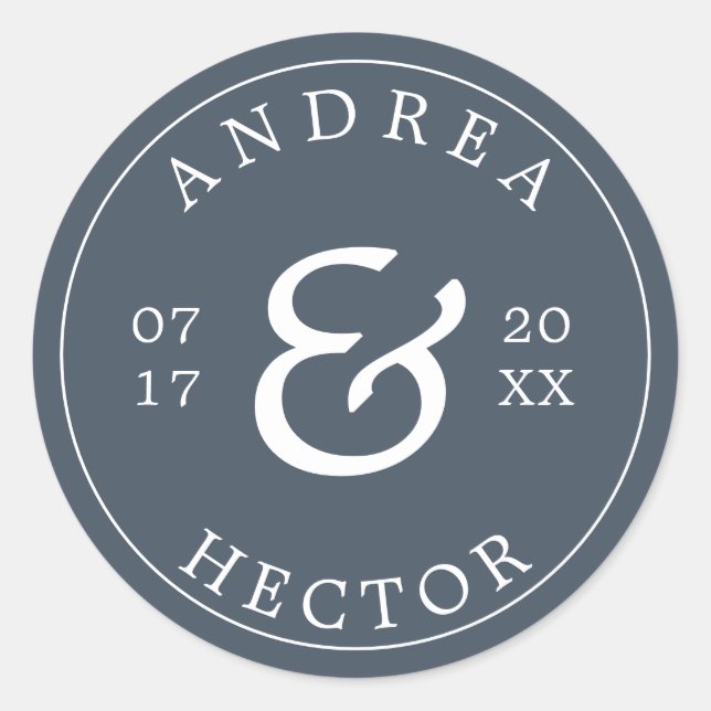 Adesivo Redondo Selo de Envelope do Marinho Monograma Elegante (Frente)
