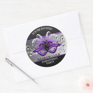 Adesivo Redondo Selo de Envelope do Mascarada Purple Sweet 16