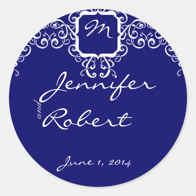 Adesivo Redondo Selo de Envelope do Monograma Branco Romance (Frente)