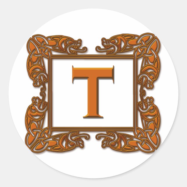 Adesivo Redondo Selo de Envelope do Monograma Celta de Cobre (Frente)