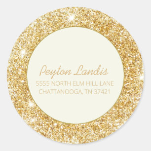 Adesivo Redondo Selo de Envelope do Script Glitter Dourado