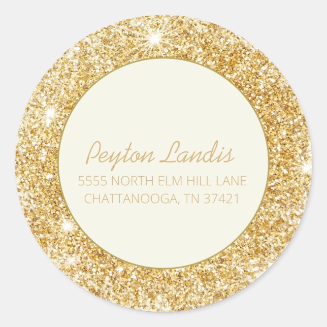 Adesivo Redondo Selo de Envelope do Script Glitter Dourado (Frente)