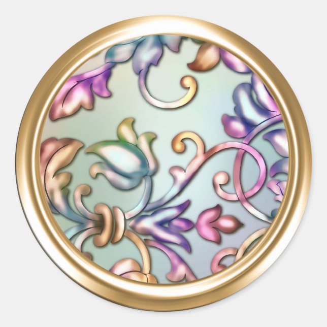 Adesivo Redondo Selo de envelope Dourado e arco-íris (Frente)