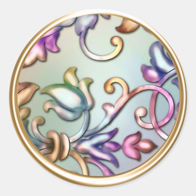 Adesivo Redondo Selo de envelope Dourado e arco-íris (Frente)