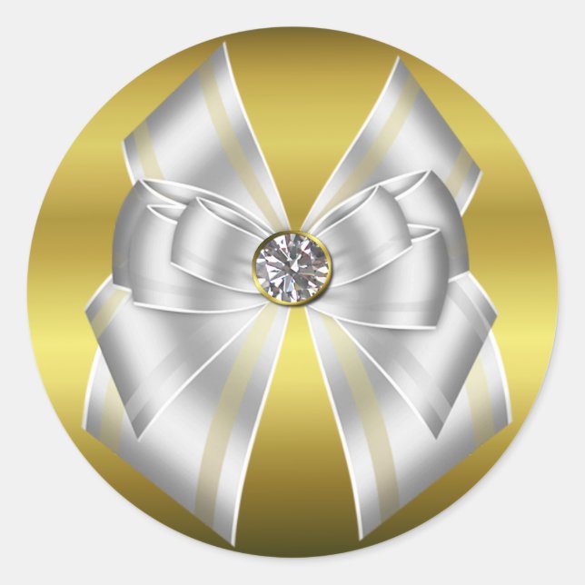 Adesivo Redondo Selo de Envelope Dourado e Branco Elegante (Frente)