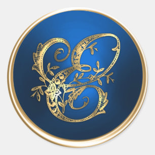 Adesivo Redondo Selo de Envelope E Monograma Dourado e Azul