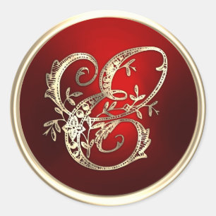 Adesivo Redondo Selo de Envelope E Monograma Dourado e Vermelho