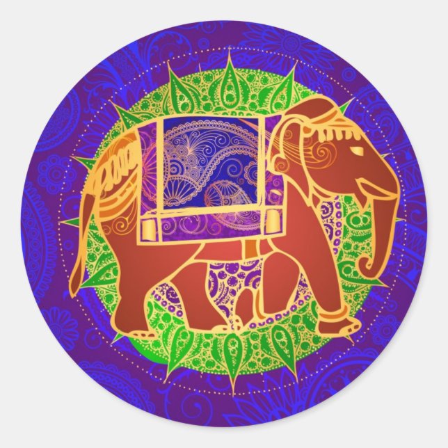 Adesivo Redondo Selo de Envelope Elefante Indiano (Frente)