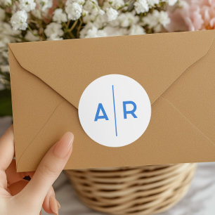 Adesivo Redondo Selo de Envelope Elegante Minimalista Azul, Casame