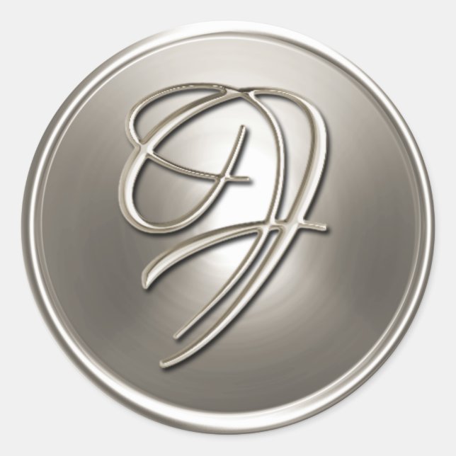 Adesivo Redondo Selo de Envelope F Monograma de Prata (Frente)