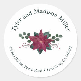 Adesivo Redondo Selo de Envelope Feriado Rustic Red Poinsettia Blo