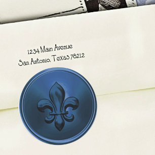 Adesivo Redondo Selo de Envelope Fleur de Lis Azul Embutido