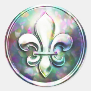 Adesivo Redondo Selo de Envelope Fleur de Lis de Cores Múltiplas