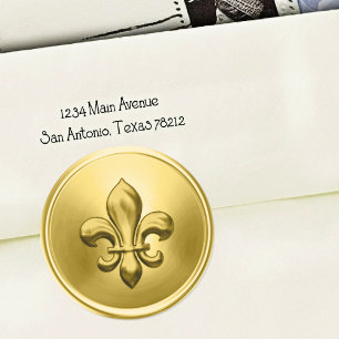 Adesivo Redondo Selo de Envelope Fleur de Lis Dourado Relevo