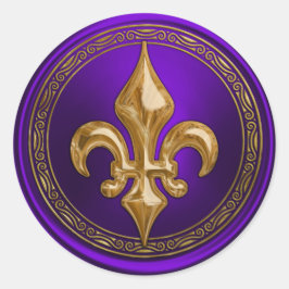 Adesivo Redondo Selo de Envelope Fleur de Lis, púrpura e Dourada