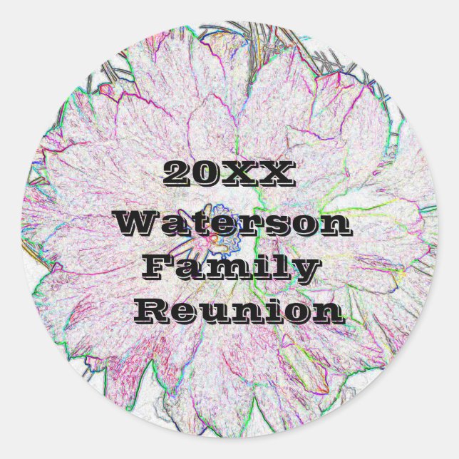 Adesivo Redondo Selo de Envelope Flor Artística Rosa de Reunião de (Frente)