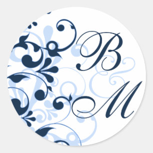 Adesivo Redondo Selo de Envelope Floral Abstrato azul e branco