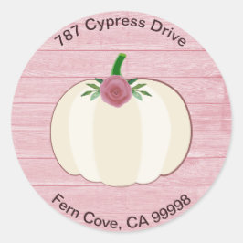 Adesivo Redondo Selo de Envelope Floral de Pumpkin Branco Rosa Rus