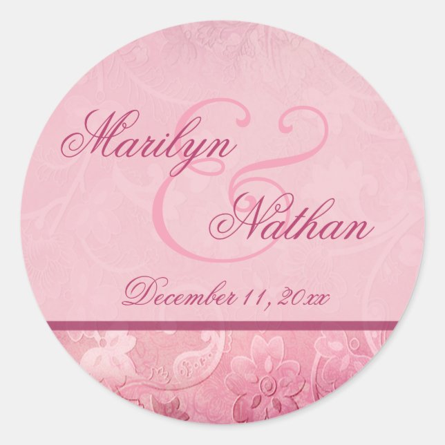 Adesivo Redondo Selo de Envelope Floral Rosa Rosa (Frente)