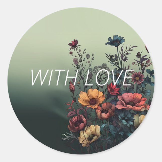 Adesivo Redondo Selo de Envelope Floral Teal Elegante (Frente)