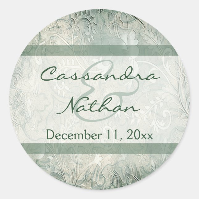 Adesivo Redondo Selo de Envelope Floral Verde e de Marfim (Frente)