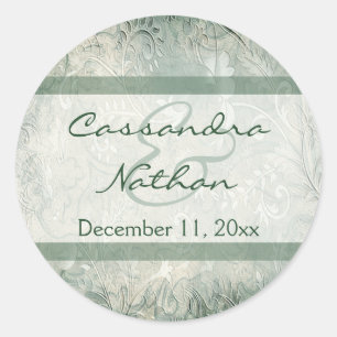 Adesivo Redondo Selo de Envelope Floral Verde e de Marfim