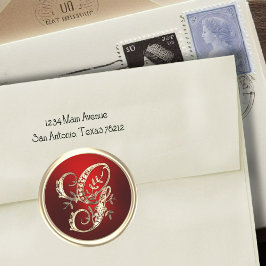 Adesivo Redondo Selo de Envelope G Monograma Dourado e Vermelho