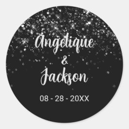Adesivo Redondo Selo de Envelope Glitter Preto