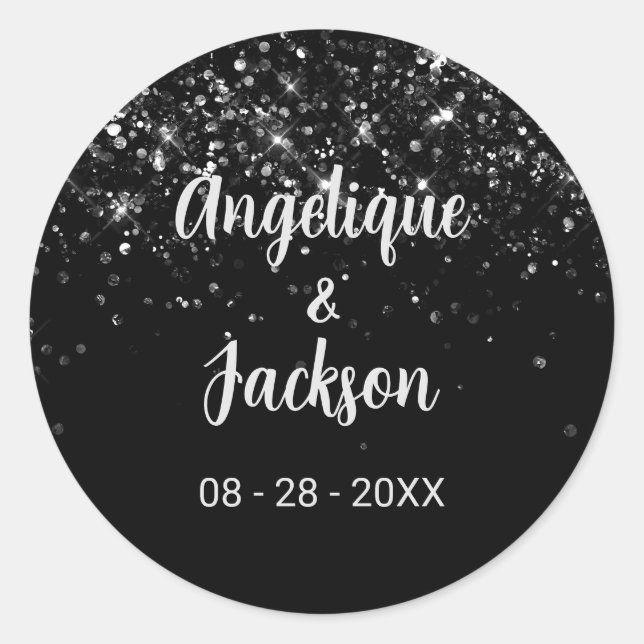 Adesivo Redondo Selo de Envelope Glitter Preto (Frente)