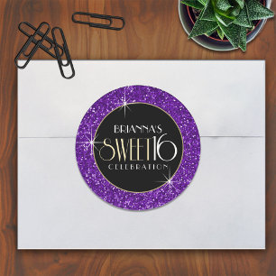 Adesivo Redondo Selo De Envelope Glitter Púrpura De 16 Faux