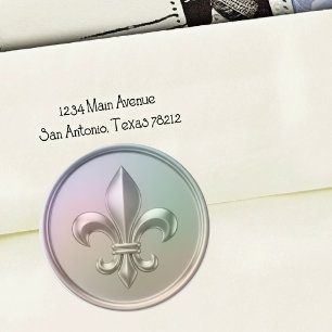 Adesivo Redondo Selo de Envelope Iridescente Fleur de Lis Relevo