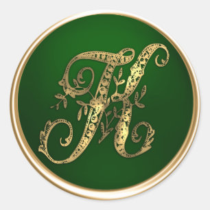 Adesivo Redondo Selo de Envelope K Monograma Dourado e Emerald