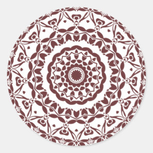 Adesivo Redondo Selo de Envelope Mandala de Henna Burgundy Elegant