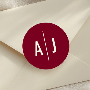 Adesivo Redondo Selo de Envelope Minimalista Burgundy, Casamento