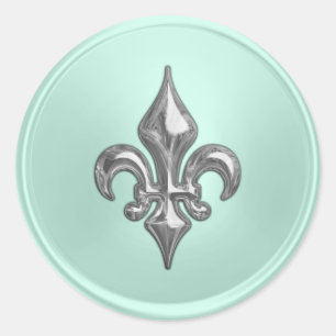 Adesivo Redondo Selo de Envelope Mint Green Fleur de Lis