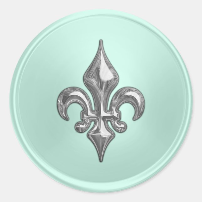 Adesivo Redondo Selo de Envelope Mint Green Fleur de Lis (Frente)