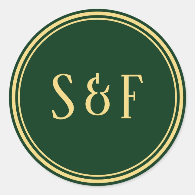 Adesivo Redondo Selo de Envelope Monograma Verde e Dourado (Frente)