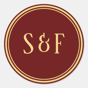 Adesivo Redondo Selo de Envelope Monograma Vermelho e Dourado