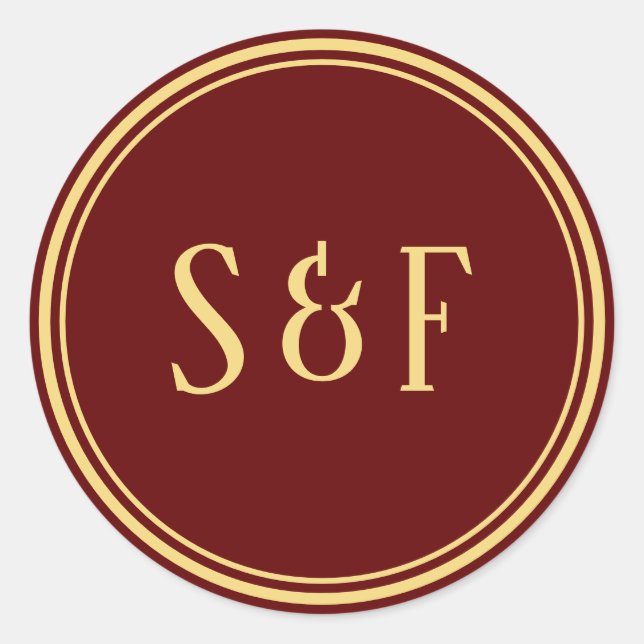 Adesivo Redondo Selo de Envelope Monograma Vermelho e Dourado (Frente)