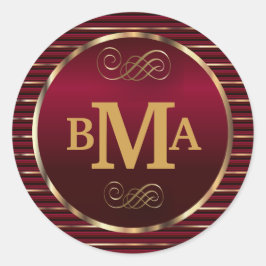 Adesivo Redondo Selo de Envelope Monograma Vermelho e Dourado Escu